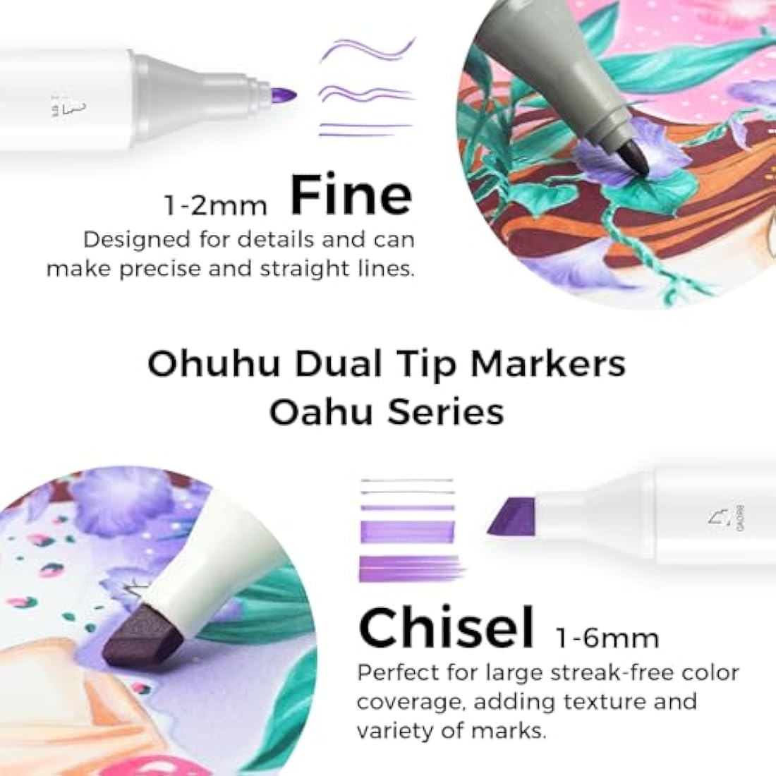 Ohuhu 120 Colours Dual Tips Permanent Marker Pens Art Markers for Highlighter Pen with Carrying Case for Drawing Sketching Adult Colouring Highlighting and Underlining