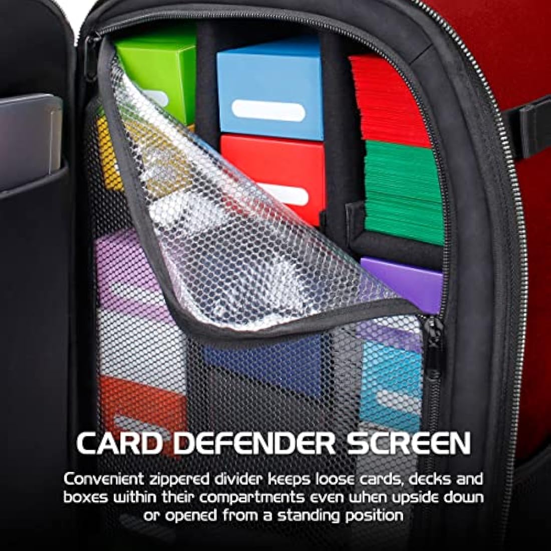 ENHANCE MTG Backpack - Collector's Edition TCG Backpack for Deck Boxes, Sleeved Cards, Playmats, MTG Accessories - Customizable Card Organization with Built-in Defender Screen (Dragon Red)