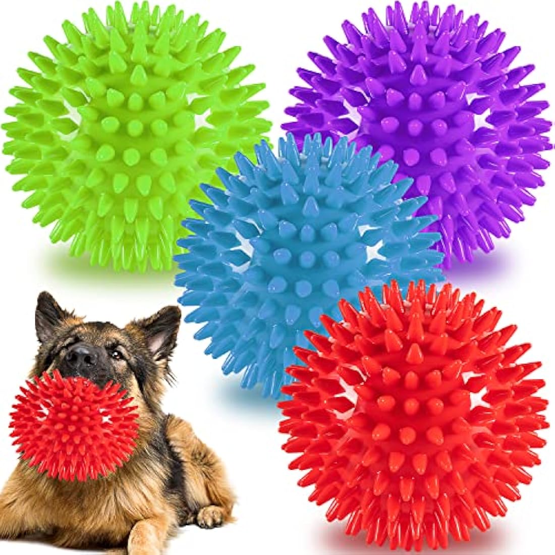 12cm Squeaky Dog Balls Toys for Medium Large Dogs 4 Pack Indestructible Dog Toys for Aggressive Chewers Spike Dog Balls for Clean Teeth and Training Dogs Toys for Boredom and Stimulating