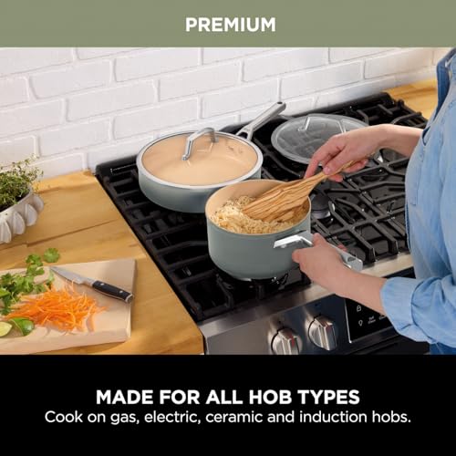 Ninja Extended Life 28cm Ceramic Frying Pan, Non-Stick (No PFAs, PFOAs, Lead or Cadmium), Induction Compatible, Stainless Steel Handle, Oven Safe to 285°C, Grey & Terracotta, CW90028EUUKDB