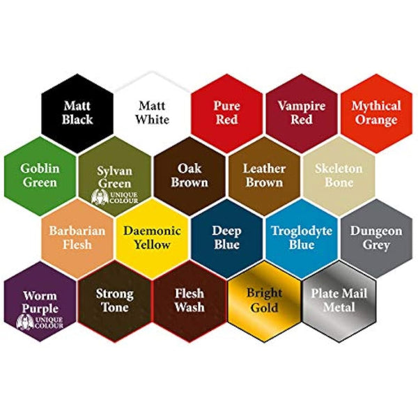 Grinning Gargoyle Fantasy Miniature Paint Set - 20x Miniature Paints including Brush - Starter Set for Tabletop Figures & DnD