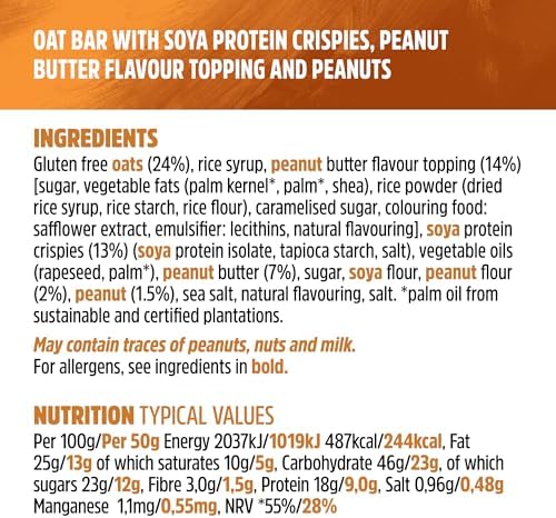 JB's Trek High Protein Flapjack Peanut Butter - Gluten Free - Plant Based - Vegan Snack - 50g X 36 Bars