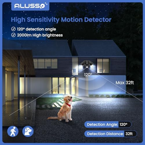 ALUSSO LIGHTING 25W LED Security Lights with Motion Sensor Outdoor 2000lm, Warm Neutral Cool White Adjustable Double PIR Sensor Wall Light IP54 Waterproof for Garden Yard Porch