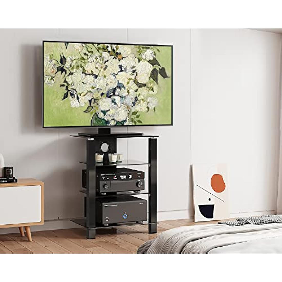 FITUEYES Hifi Stand 4 Tiers Glass TV Stand HIFI Rack Stand Cabinet with Cable Management