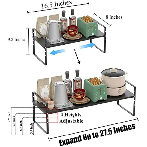 ARCCI Expandable Kitchen Cabinet Shelf Organizers, Stackable Metal Pantry Storage Shelves Rack, Adjustable Counter Spice Shelf for Cabinets, Countertop, Cupboard Organizers and Storage, Black