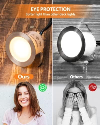 HIBOITEC 16Pcs Decking Lights, Lighting LED Deck Lights φ32mm, Warm White Decking Lighting, Waterproof Plinth Deck Light, for Outdoor, Garden, Floor Tile, Staircase, Wall Corner, Bathroom