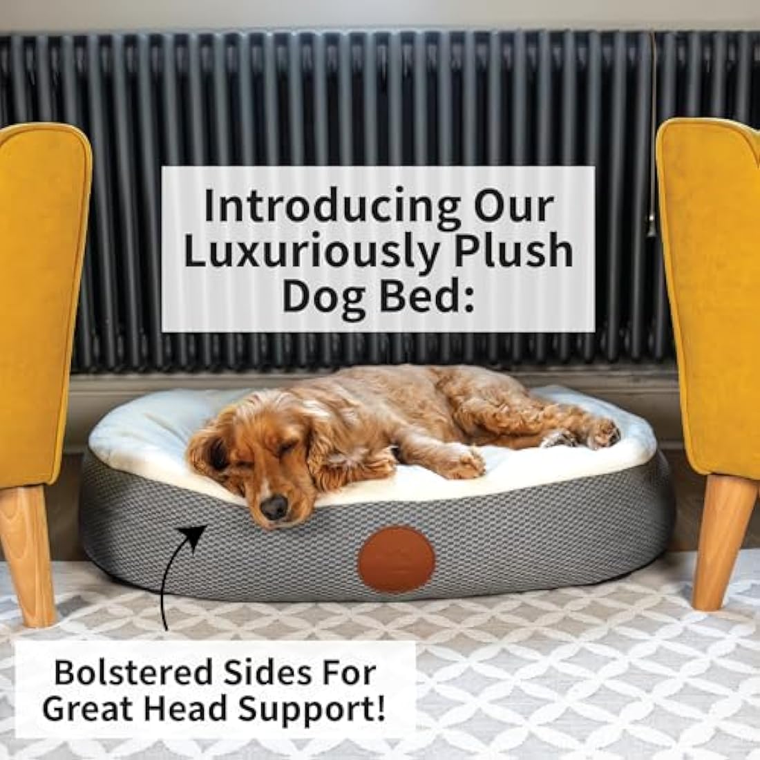 Elite Paws® UK: Luxury Orthopaedic Style Dog Bed - Dual-Layer Foam Base With Plush Cushion Top, Bolstered Sides for Head, Neck & Joint Support, Plus Zip-Off Washable Fleece Cover (Cream/Grey, S)