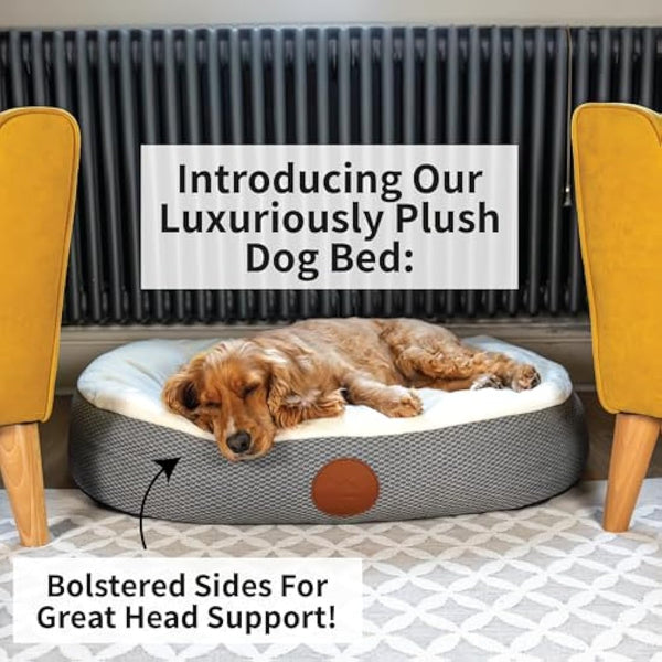 Elite Paws® UK: Luxury Orthopaedic Style Dog Bed - Dual-Layer Foam Base With Plush Cushion Top, Bolstered Sides for Head, Neck & Joint Support, Plus Zip-Off Washable Fleece Cover (Cream/Grey, S)