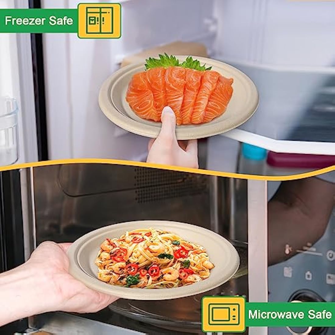 Rigid Disposable Paper Plates Brown 9 inch 150 Pack Eco-Friendly, Sugarcane Strong Heavy Duty Large Plates Compostable Dishes Tray for Party BBQ