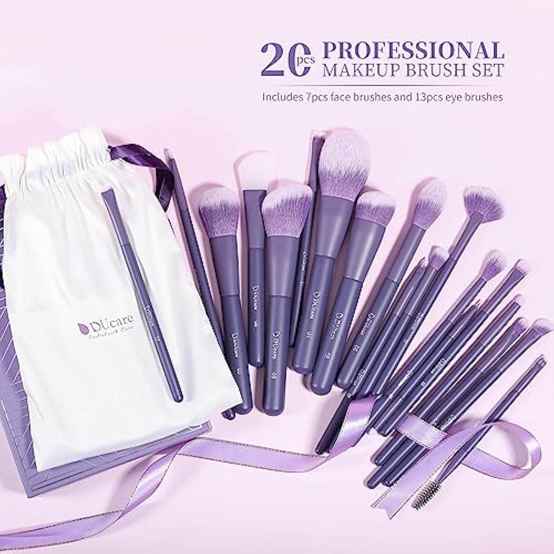 DUcare Makeup Brushes Set 20pcs Professional Cosmetic Makeup Brushes Foundation Powder Contour Blush Cosmetic Eye Brush Sets With Storage Bag Purple