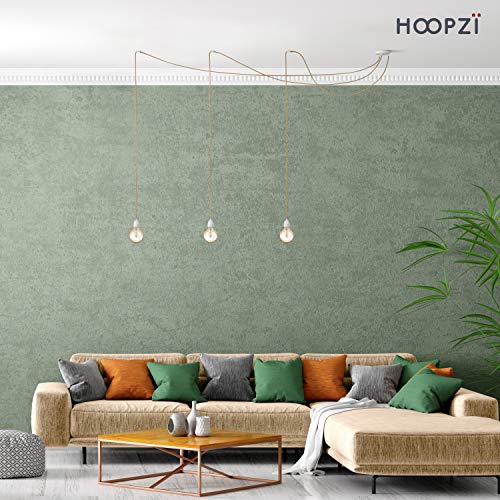 Hoopzi - Hang 3 - Pendant Light Fitting - 8.2 FT - Many Colours - E27 Socket - Fabric Electrical Cable - for Living Room, Bedroom, Kitchen - Cord and