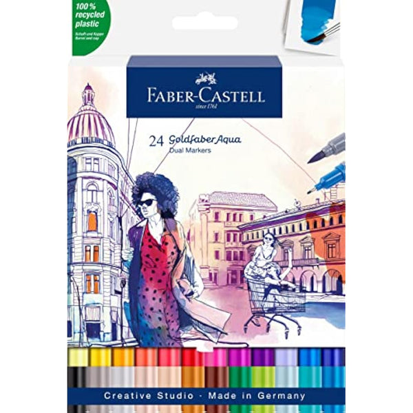 Faber-Castell Creative Studio Goldfaber Aqua Dual Marker, Multicoloured, Marker Wallet Of 24, For Art, Craft, Drawing, Sketching, Home, School, University, Colouring