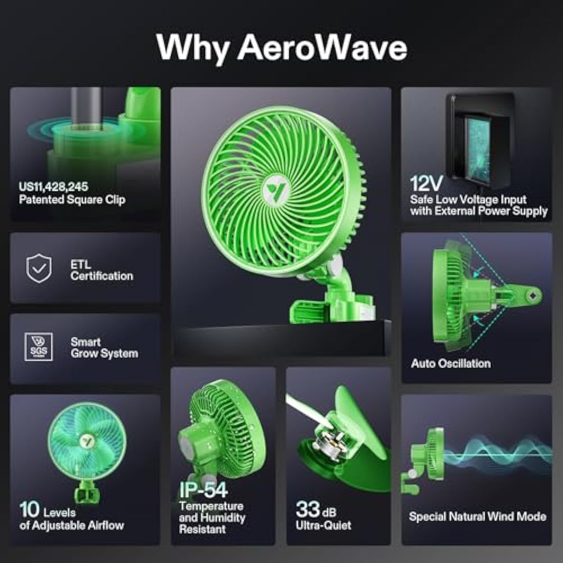 VIVOSUN Pack of 2 AeroWave E6 Grow Tent Fan 15 cm, EC Motor, Smart WiFi Control, US-Patented Clip Fan with Automatic Oscillation, Weatherproof according to IP-54 for Hydroponic Ventilation