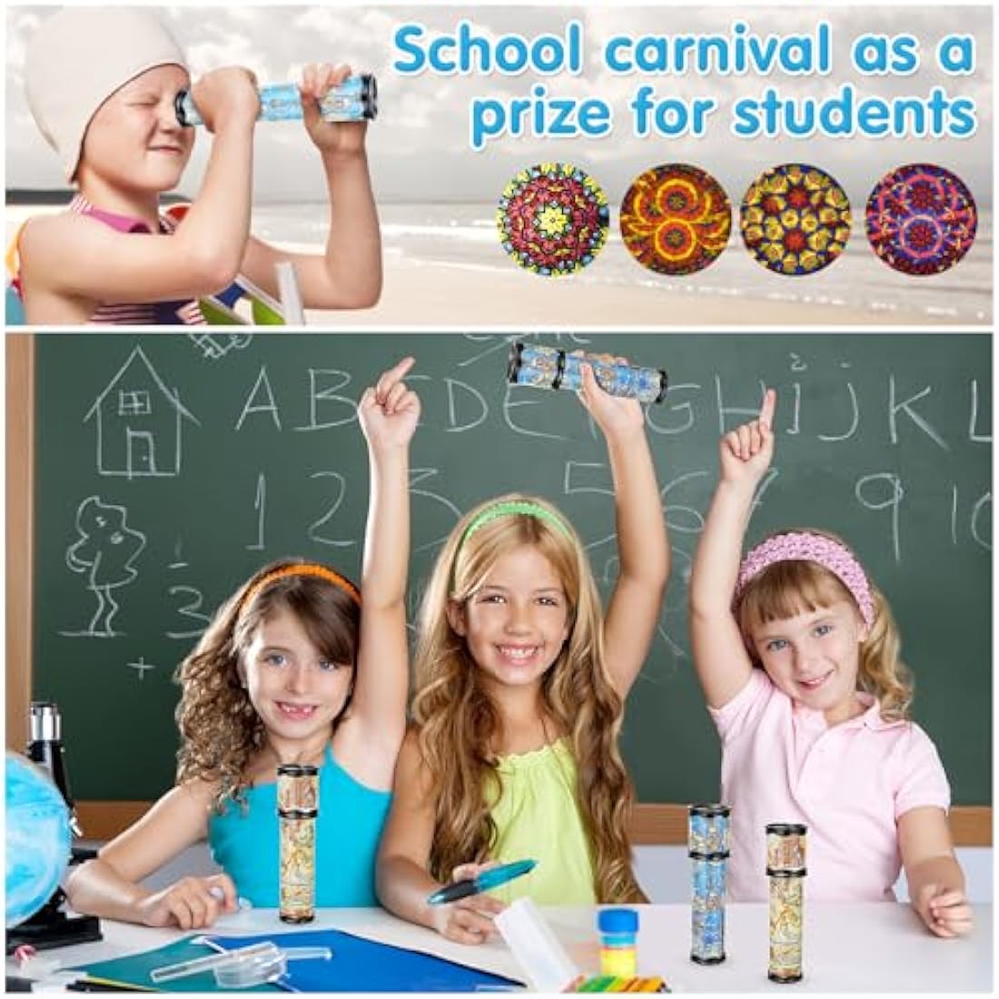 20cm Kaleidoscope for Kids, 2 Pack Retro Kaleidoscope Toy Party Bag Fillers for Kids, Christmas, New Year and Birthday Party, School Classroom Prizes Random Color)