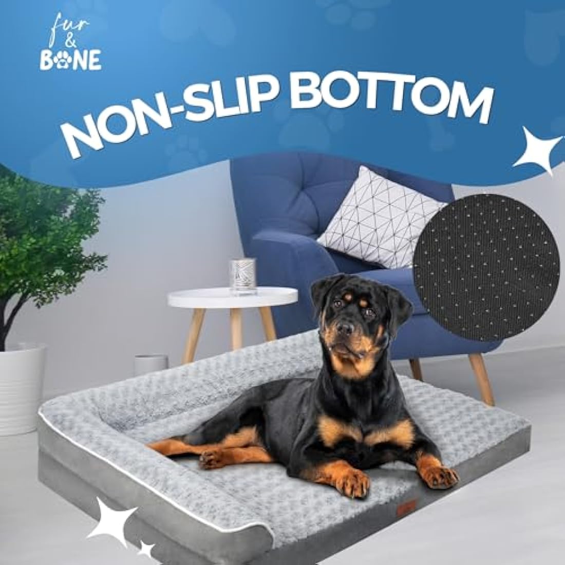 Fur & Bone Velvet Extra Large Dog Bed - Orthopedic Dog Mattress with Egg Crate Foam for Joint Support - Non-Slip Bottom - Washable Bed - Puppy Bed - Crate Extra Large Dogs