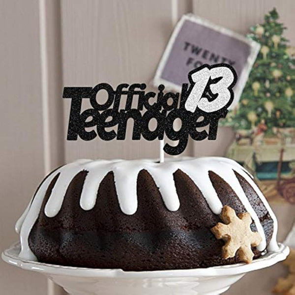 13 Official Teenager Black Silver Glitter Birthday Cake Topper 13th Birthday Party Decorations Supplies for Teens
