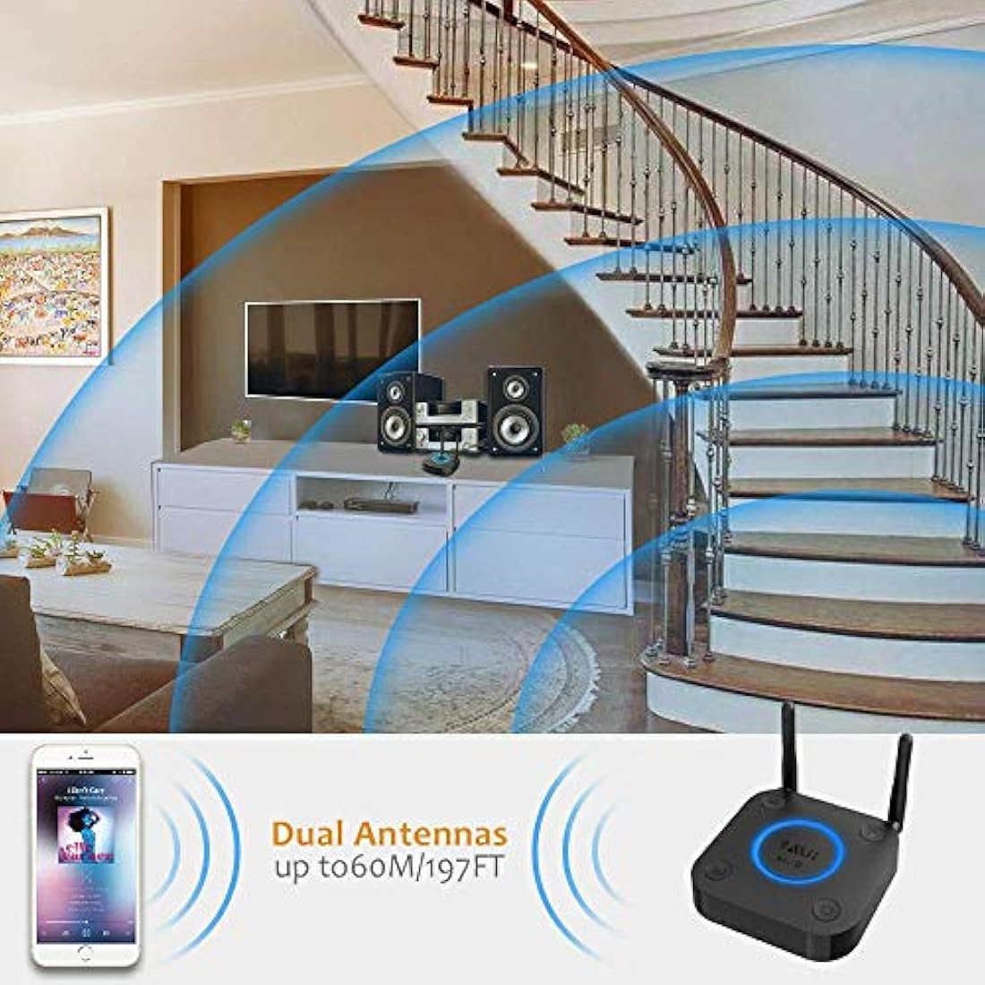 1Mii Long Range Bluetooth 5.1 Receiver with Volume Control, aptX HD Wireless Audio Receiver for HiFi, aptX Low Latency for Old Amp (RCA Digital Optical TOSLINK Coaxial)-B06 Pro