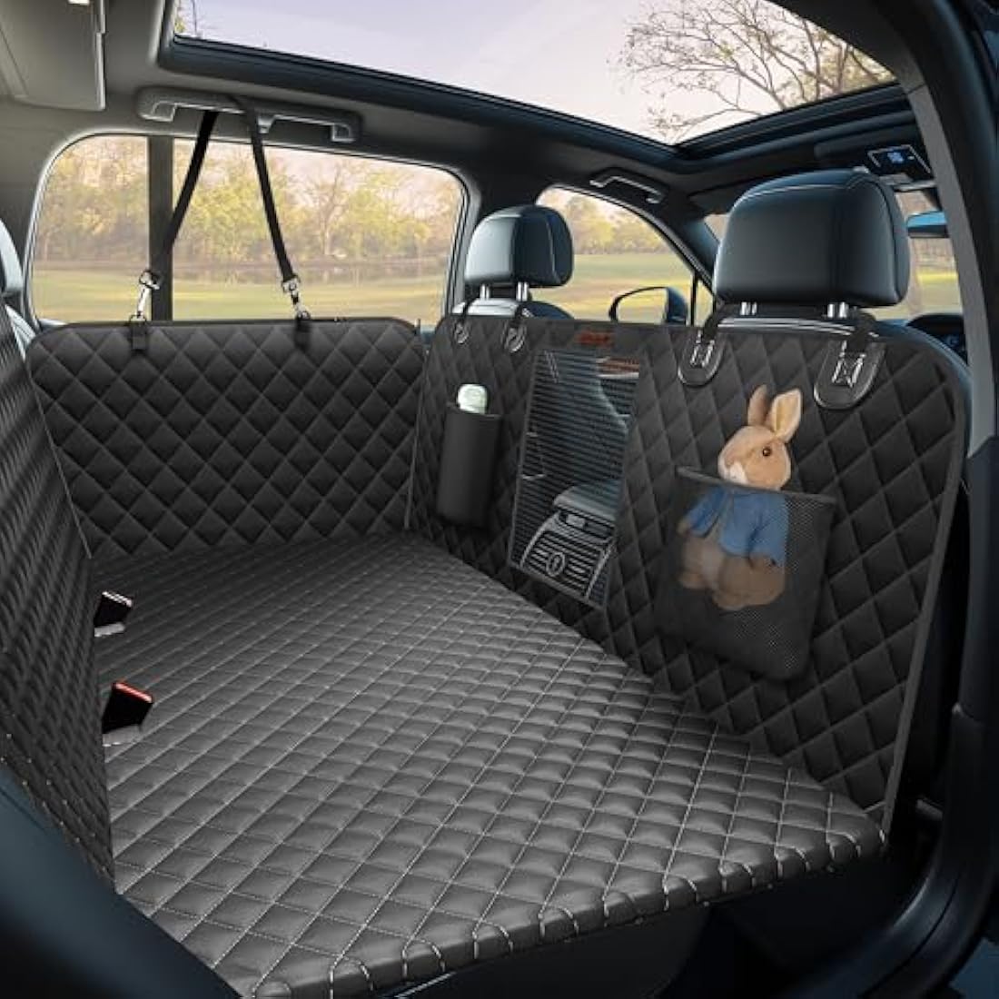 Alfheim Back Seat Extender for Dog,Holds 180Kg,Waterproof Dog Car Back Seat Cover for Rear Seat with Hard Bottom,Upgraded Material Scratch-Resistant Hammock Travel Bed for Cars SUV Truck,Easy to Clean