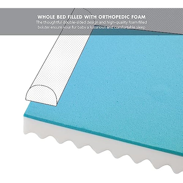 Codi Large Memory Foam Layer Dog Bed, Washable Orthopedic Dogs Beds Couch with Removable Zipper Cover, Waterproof Pet Sofa with U-Shape Bolster, Grey, 91x68x(7.5+8.9) cm