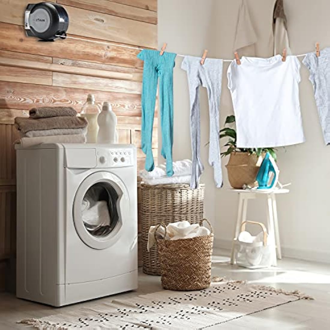 EcoBam Retractable Reel Washing Lines, Wall Mounted Laundry Drying Double Clothes Line, Heavy Duty Dual Clothesline Dryer Indoor Outdoor, 30m (2 x 15m) Black