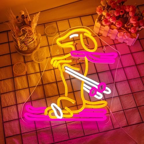 Horseneon Skateboard Neon Sign Sled Dachshund Neon Sign for Wall Decor Dimmable Animal Light up Sign for Bedroom Pet Shop Dog Lover