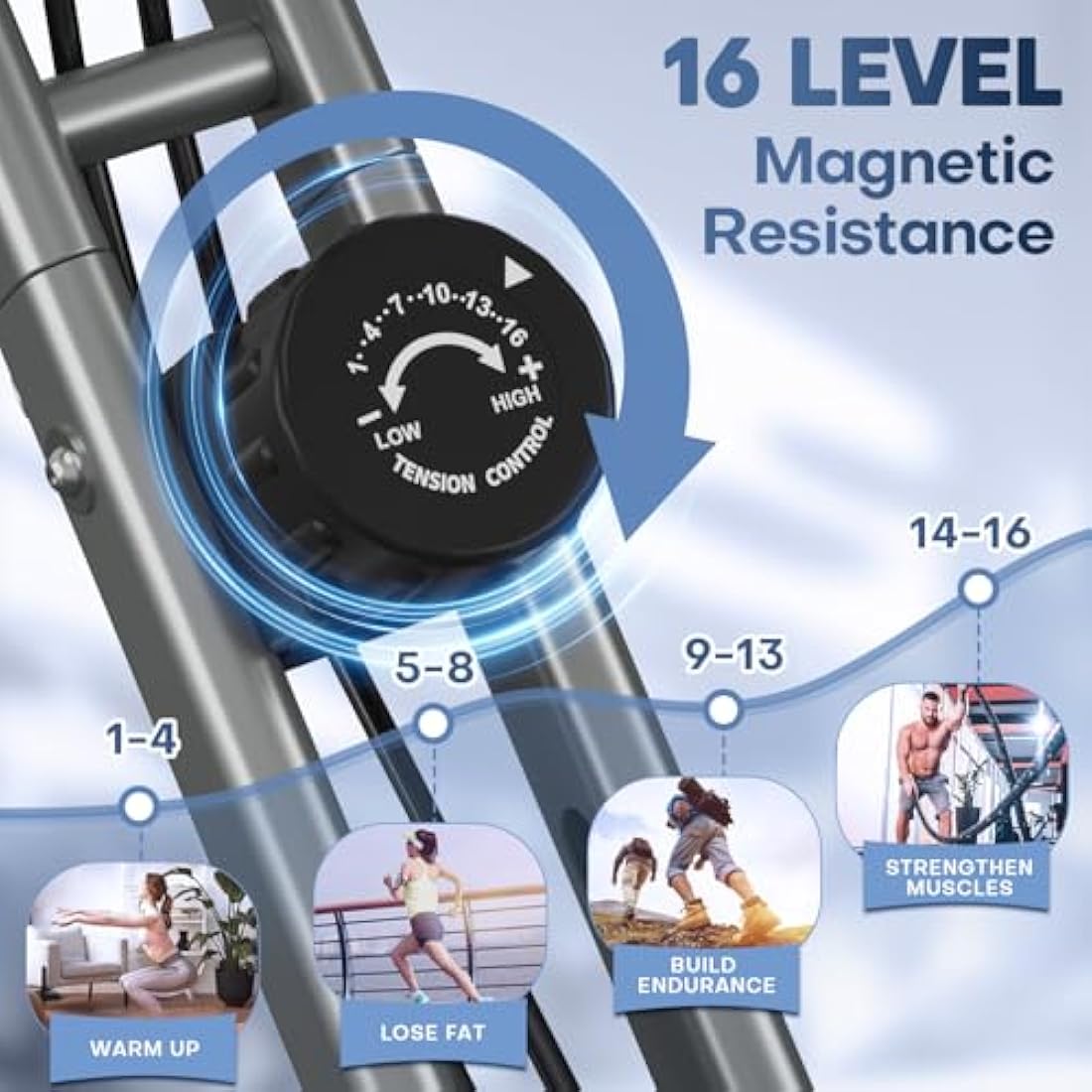 2025 New Exercise Bike Foldable with 16 Levels Magnetic Resistance, Folding Cycling Bike with LCD Display & Heart Rate Sensor, Oversized Saddle with Backrest, Foldable Fitness Bicycle For Home Gym