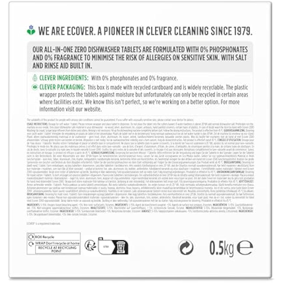 Ecover Zero Dishwasher Tablets, Contains Salt & Rinse Aid, Powerful Cleaning, Pack of 1, 25 Tablets