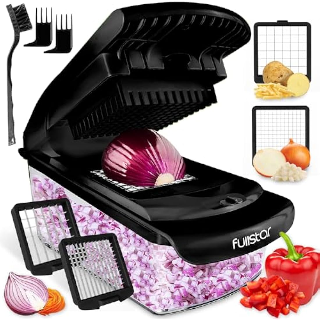 2-in-1 Black Vegetable Cutter - Manual Veggie Onion Salad Food Chopper - Potato Chipper - Veg Chopper and Dicer - Kitchen Tools & Gadgets