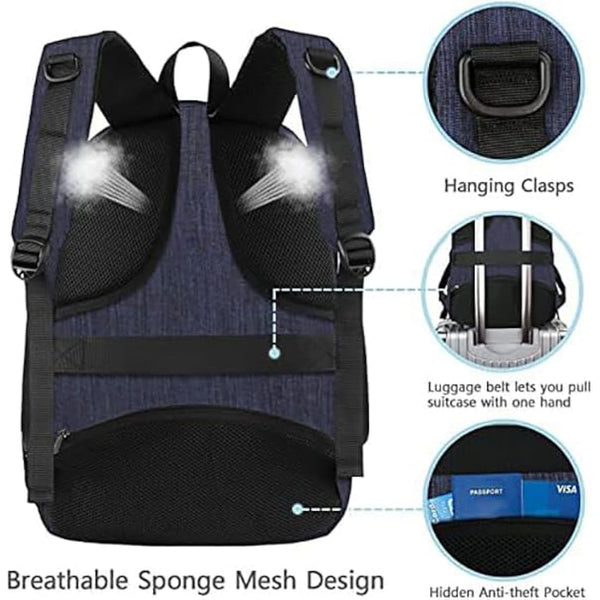 MATEIN Travel Laptop Backpack 15.6, Slim Laptop Rucksack with USB Charging Port Anti Theft Computer Backpack Bag Water Resistant College Work Daypack Lightweight Bag, Navy Blue