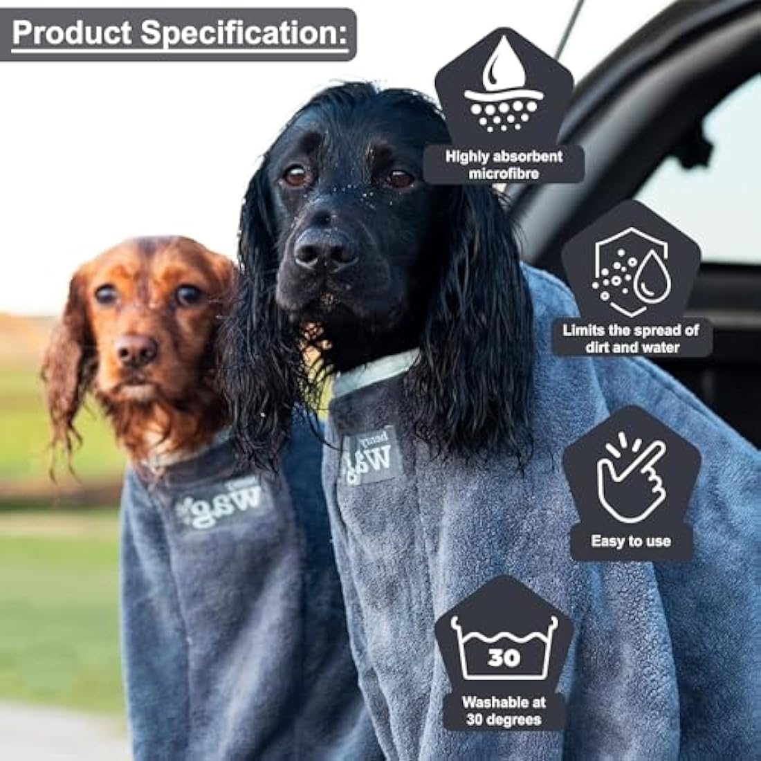 Henry Wag Dog Drying Bag - Soft & Highly Absorbent Microfibre, Muddy Pet Accessories, Quick Drying - Designed for Dogs - L (100 x 75 x 54cm)