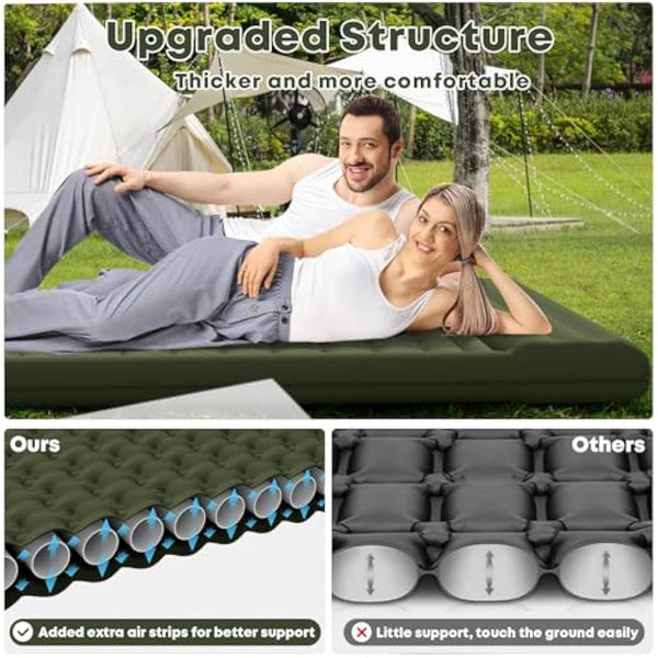 MAMBAKOTR Camping Air Bed 12-15CM Extra Thick, Reinforced Support Structure with Built-in Foot Pump and Pillow Portable Camping Sleeping Mat Air Mattress for Tent Backpacking Hiking Travel