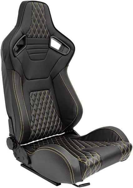 Sport seat 'AK' - Black Synthetic leather + Yellow stitching - Dual-side reclinable back-rest - incl. slides