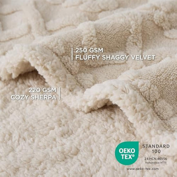 Lesure Washable Dog Blanket Twin - 152x203cm Waterproof Blanket for Dogs and Cats, Twin Patterned Bed and Sofa Couch Throw Protector with Soft Plush, Cream