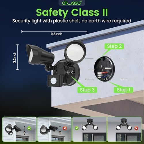 ALUSSO 25W LED Security Lights Outdoor Motion Sensor LED Floodlight, IP54 Waterproof Outside PIR Flood Light, 3000K 4000K 6500K Adjustable Wall Light for Garden Patio Backyard Garage