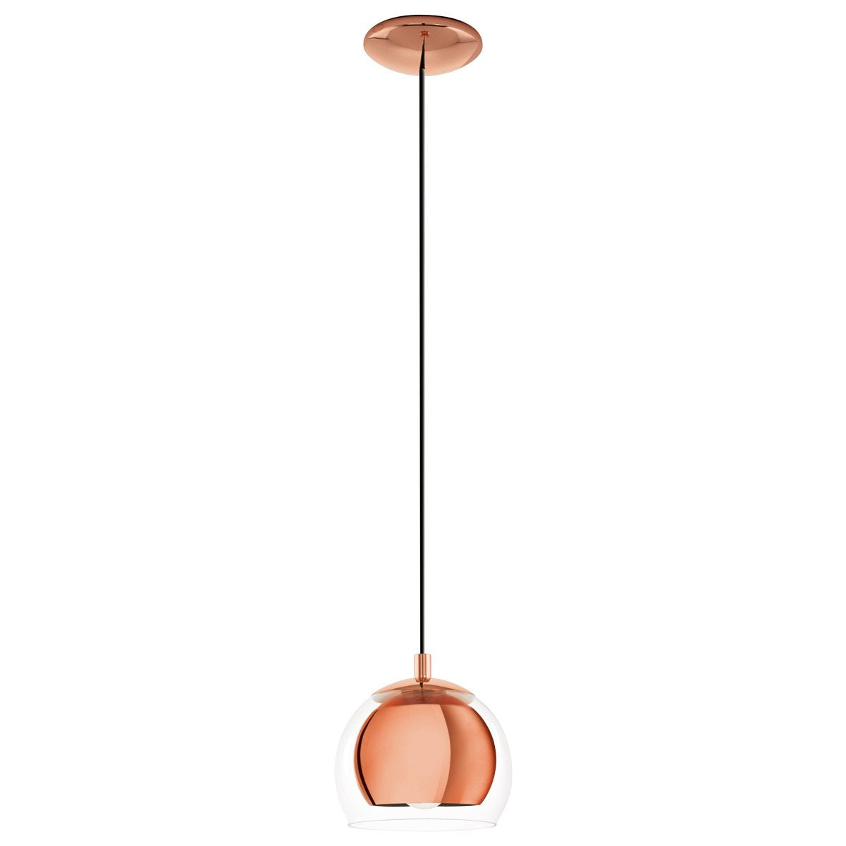 EGLO Rocamar Pendant Lamp, Copper-Coloured Metal and Clear Glass Ceiling Light, Dining and Living Room Hanging Lighting, E27 Socket