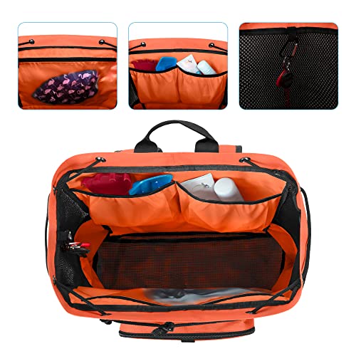 Fasrom Mesh Beach Backpack with Zipper Bottom, Sport Gym Backpack for Swimming, Beach, Pool and Travel(Patent Pending), Orange