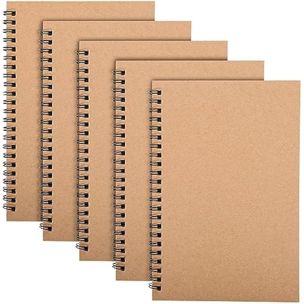 5 Packs Spiral Notebook A5, 120 Pages 60 Sheets Kraft Cover Wirebound Notebooks Bulk Journals, 8.3 * 5.5 inch Lined Notebook for Business Office School Travel