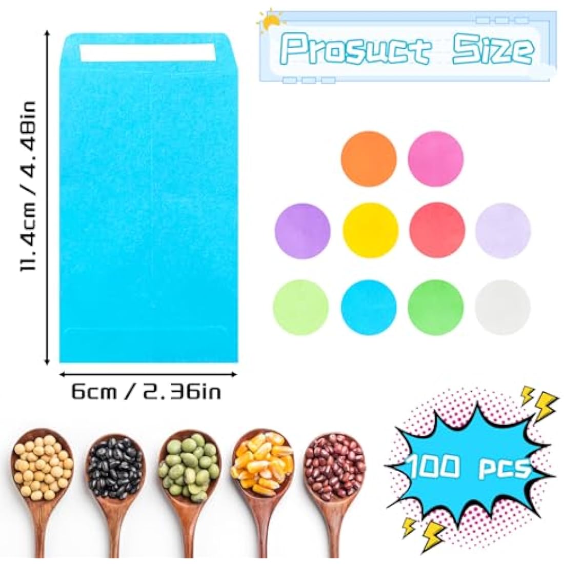 100Pcs Money Envelopes, Coloured Seed Envelopes Self-Adhesive Seed Packets Mini Envelopes Coin Envelopes for Wages, Seeds, Coins, Beads or Stamps(10x6cm/3.9x2.4inch)