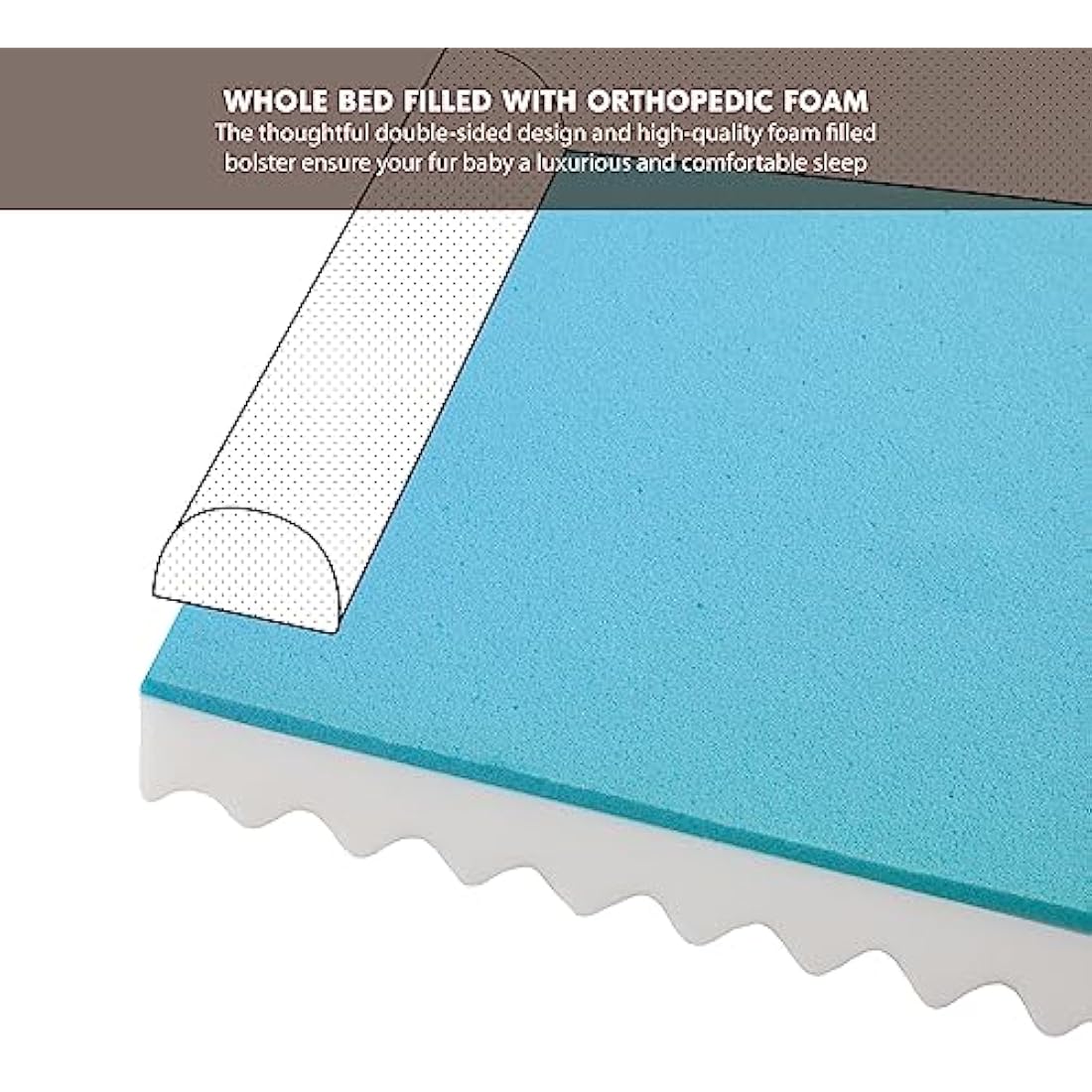 Codi Extra Large Memory Foam Layer Dog Bed, Washable Orthopedic Dogs Beds Couch with Removable Zipper Cover, Waterproof Pet Sofa with U-Shape Bolster, Khaki, 106x81x(8.9+8.9) cm