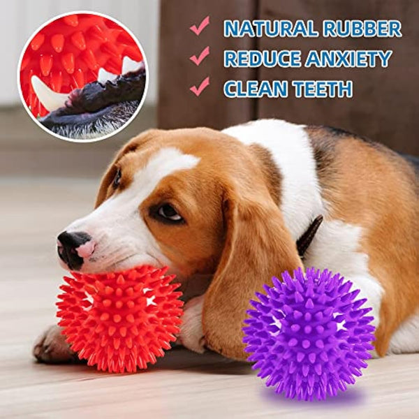 12cm Squeaky Dog Balls Toys for Medium Large Dogs 4 Pack Indestructible Dog Toys for Aggressive Chewers Spike Dog Balls for Clean Teeth and Training Dogs Toys for Boredom and Stimulating