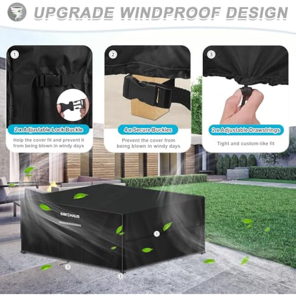 SIMPHAUS Large Outdoor Furniture Covers 280x210x90cm Garden Furniture Covers Waterproof Garden Table Cover with Straps and Air Vent,Garden Sofa Cover Anti-UV 420D Oxford Fabric Patio Set Covers