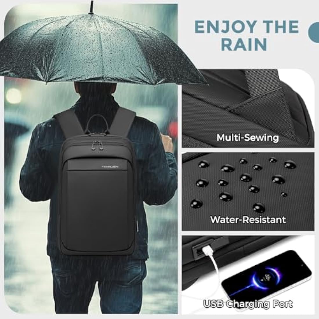 FENRUIEN 12L-22L Business Laptop Backpack Smart Backpack Water-Resistant fit 15.6 Inch Travel Durable Laptop Backpack with USB Charging Port (Expandable)