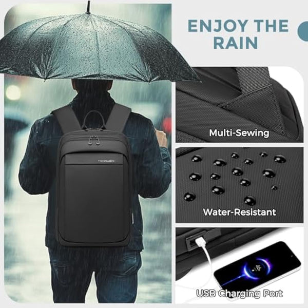 FENRUIEN 12L-22L Business Laptop Backpack Smart Backpack Water-Resistant fit 15.6 Inch Travel Durable Laptop Backpack with USB Charging Port (Expandable)