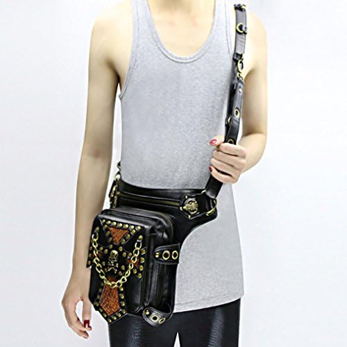 FiveloveTwo® Steampunk Vintage PU Leather Waist Pack Hiking Fanny Pack Small Purse Multi-purpose Tactical Drop Leg Arm Shoulder Bag with Hip Belt