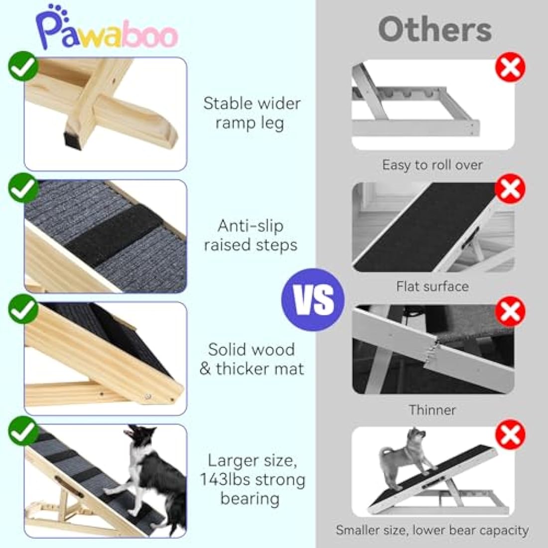 Large Dog Ramp for Bed Couch, Extra Wide Portable Wooden Pet Ramp, 4 Adjustable Height from 11.6'' to 22.4'', Pet Step for Small Medium Dog Cat with Non-slip Mat, Up to 143lbs, Use for Car Couch Bed