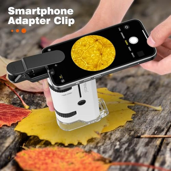 100x-250x Mini Pocket Microscope for Kids Adults, Protable Handheld Microscope, Miniscope Portable for Kids Adults Science Lab Education,White