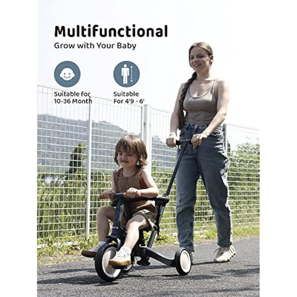 newyoo Toddler Trike with Parent Handle for 1-3 year old, Toddler Bike, Baby Balance Bike, Birthday Gift & Ride-On Toy for Boy & Girl, 5 in 1 Kids Tricycle with Safety Guard, TR008, Dark Grey