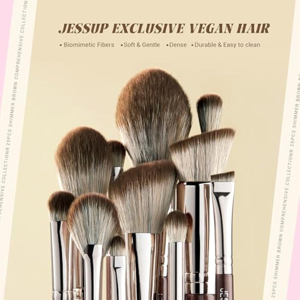 Jessup Makeup Brushes Set Professional 25pcs Premium Synthetic Make up Brushes for Foundation Eyeshadow Blending Concealer Blush Contour Bronzer Eyeliner Eyebrow, Shimmer Brown T511