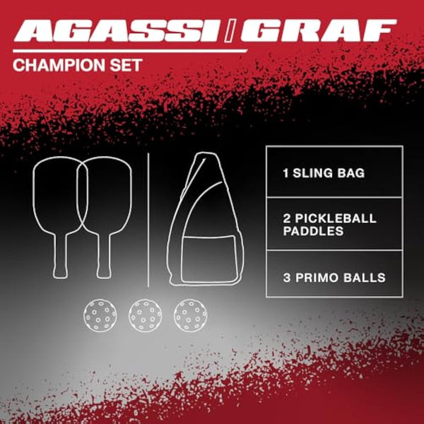 JOOLA Champion 12mm Pickleball Single Paddle or Set - Agassi Shape w/Extended Sweet Spot - Sandblasted Surface Increases Spin & Control - UPA-A Certified - USAP Approved - NFC Chip Enabled