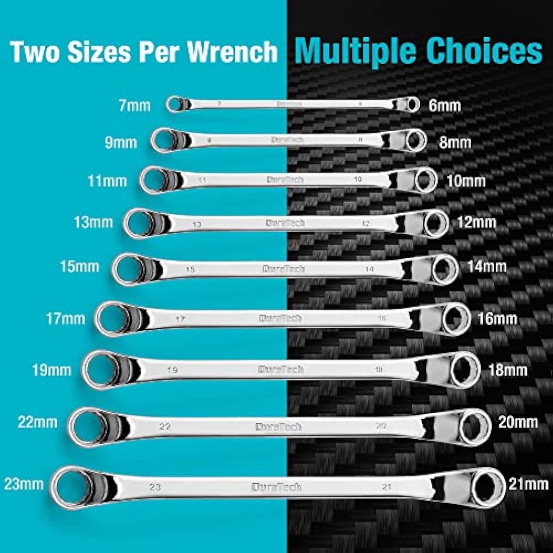 DURATECH Offset Double Ring Spanner Set, 9-Piece Metric Box End Wrench Set with Roll Pouch - 75-Degree Offset, 6-23mm, 12-Point, Chrome Vanadium Steel